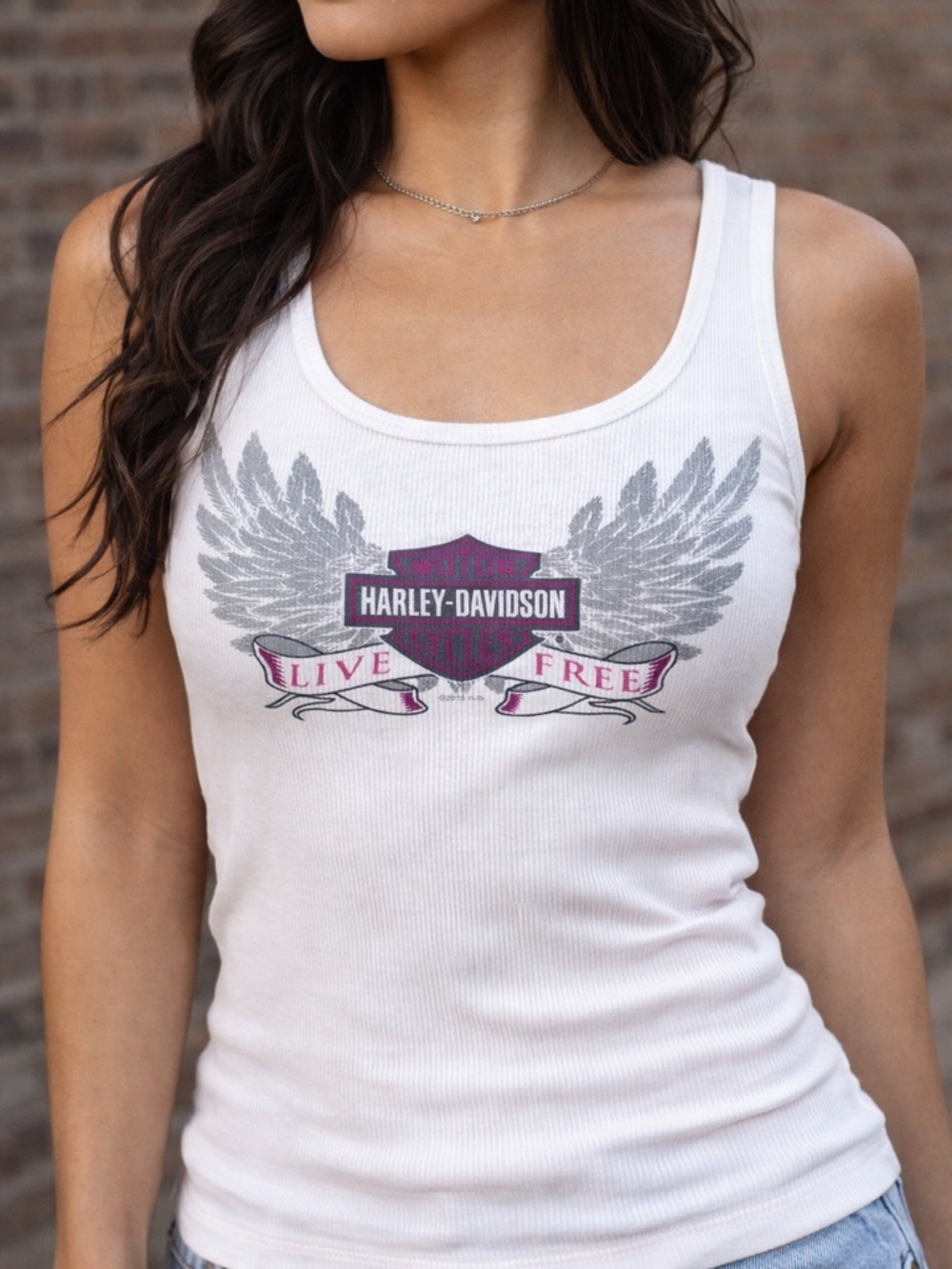 Harley-Davidson Ribbed Tank Top Wing Logo Live Free El Paso TX Fitted Biker Y2K